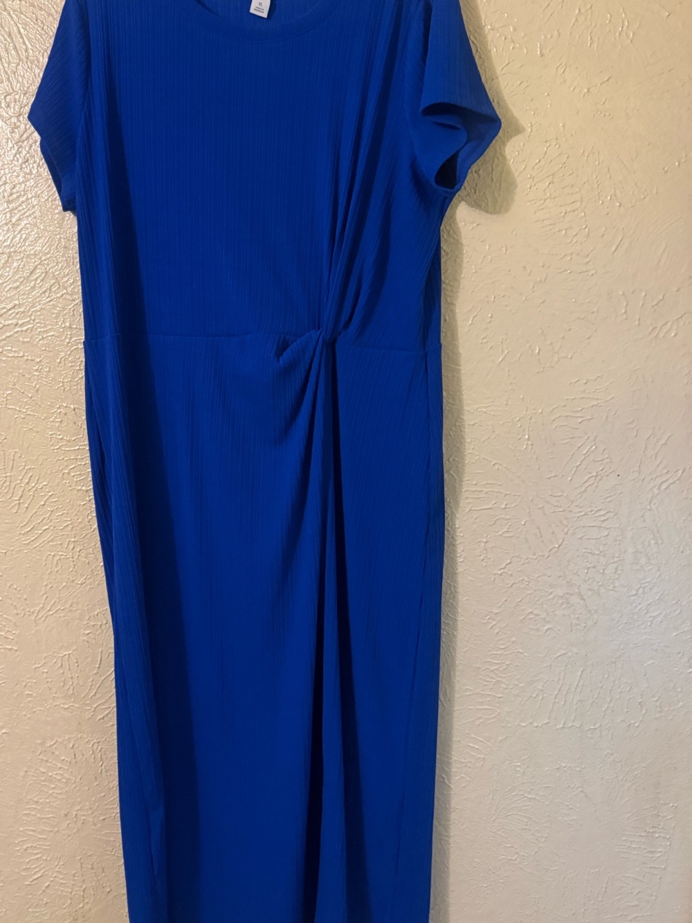Liz Claiborne Royal Blue Short-Sleeve Ribbed  Midi  Sophisticated Shift Dress
